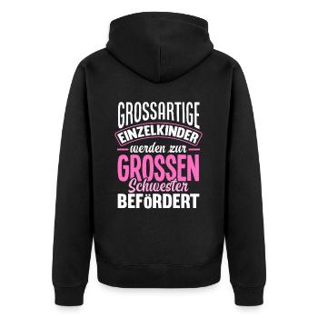 Ich Werde Große Schwester Geburt Nachwuchs Tochter - Unisex Premium Bio Zip Hoodie - Schwarz - Hinten - Nico (187cm)