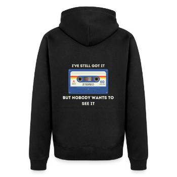 Retro -Sarcastic - Unisex Premium Bio Zip Hoodie - Schwarz - Hinten - Nico (187cm)