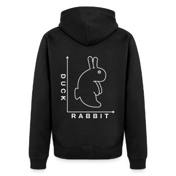 Rabbit Duck Illusion - Unisex Premium Bio Zip Hoodie - Schwarz - Hinten - Nico (187cm)