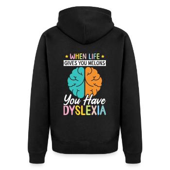 Dyslexia Awareness - Unisex Premium Organic Zip Hoodie - black - Back - Nico (187cm)