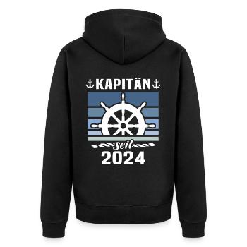Kapitän 2024 Bootsführerschein - Unisex Premium Bio Zip Hoodie - Schwarz - Hinten - Nico (187cm)