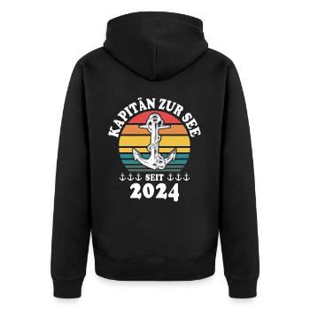 Kapitän Bootsführerschein 2024 - Unisex Premium Bio Zip Hoodie - Schwarz - Hinten - Nico (187cm)