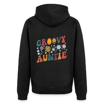 Aunt Retro Groovy Baby Announcement Aunt - Unisex Premium Organic Zip Hoodie - black - Back - Nico (187cm)