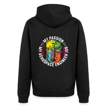 Aerospace Engineer My Passion My Aircraft Aviation - Unisex Premium Bio Zip Hoodie - Schwarz - Hinten - Nico (187cm)