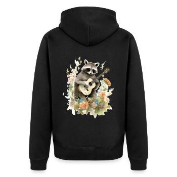 Racoon Playing Banjo Cottagecore Aesthetic Naturec - Unisex Premium Bio Zip Hoodie - Schwarz - Hinten - Nico (187cm)