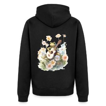 Cottagecore Frog Playing Banjo Botanical Goblincor - Unisex Premium Bio Zip Hoodie - Schwarz - Hinten - Nico (187cm)