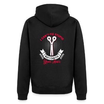 Friseurin Barber Frisörin Friseursalon - Unisex Premium Bio Zip Hoodie - Schwarz - Hinten - Nico (187cm)