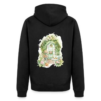 Floral Tea Garden Cottagecore Aesthetic Botanical - Unisex Premium Bio Zip Hoodie - Schwarz - Hinten - Nico (187cm)