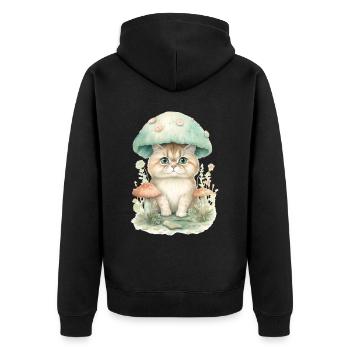 Cottagecore Aesthetic Mushroom Head Cat Fungi Myco - Unisex Premium Bio Zip Hoodie - Schwarz - Hinten - Nico (187cm)
