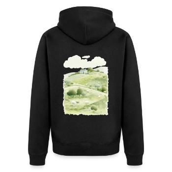 Countryside Cottagecore Aesthetic Dreamy Pasture N - Unisex Premium Bio Zip Hoodie - Schwarz - Hinten - Nico (187cm)