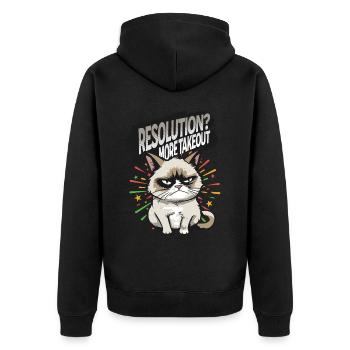 More Takeout - Angry Cat Happy New Year Pajamas - Unisex Premium Bio Zip Hoodie - Schwarz - Hinten - Nico (187cm)