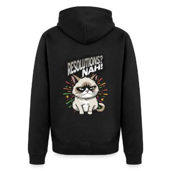 Resolutions? Nah! Angry Cat Happy New Year Pajamas - Unisex Premium Bio Zip Hoodie - Schwarz - Hinten - Nico (187cm)