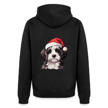 Havanese Dog Christmas Portrait Xmas - Unisex Premium Organic Zip Hoodie - black - Back - Nico (187cm)