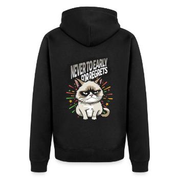 Early Regrets - Angry Cat Happy New Year Pajamas - Unisex Premium Bio Zip Hoodie - Schwarz - Hinten - Nico (187cm)