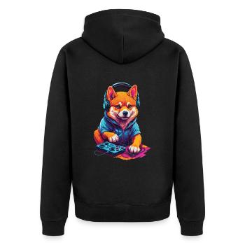 Gaming Shiba Dog Nerd with Retro Controller - Unisex Premium Organic Zip Hoodie - black - Back - Nico (187cm)