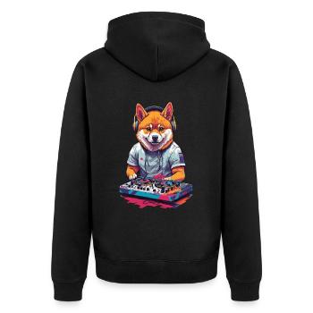 Shiba Inu DJ Hund Musik und Hundeliebe Design - Unisex Premium Bio Zip Hoodie - Schwarz - Hinten - Nico (187cm)
