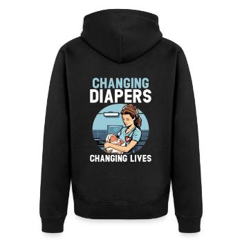 Examinierte Krankenschwester Medizinische Medizin Neugeborene Krankenschwester - Unisex Premium Bio Zip Hoodie - Schwarz - Hinten - Nico (187cm)