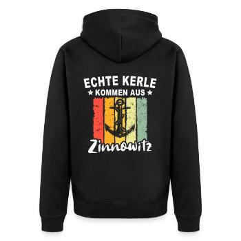 Zinnowitz Sprüche - Unisex Premium Bio Zip Hoodie - Schwarz - Hinten - Nico (187cm)