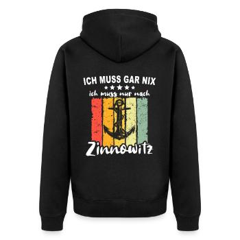 Zinnowitz Sprüche - Unisex Premium Bio Zip Hoodie - Schwarz - Hinten - Nico (187cm)