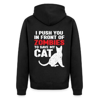 Des zombies qui fuient pour sauver mon chat - Veste à capuche bio Premium Unisexe - noir - Dos - Nico (187cm)