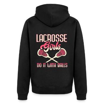 Lacrosse Girl Lax Girl Spieler Frauen - Unisex Premium Bio Zip Hoodie - Schwarz - Hinten - Nico (187cm)