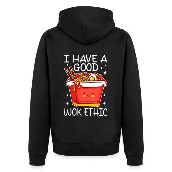 Nouilles sautées Cuisine chinoise - Veste à capuche bio Premium Unisexe - noir - Dos - Nico (187cm)