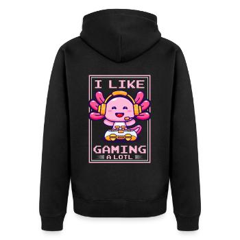 Gaming, Axolotl, Zocken, Videospiel, Einhorn Gamer - Unisex Premium Bio Zip Hoodie - Schwarz - Hinten - Nico (187cm)