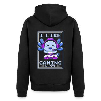 Gaming, Axolotl, Zocken, Videospiel, Einhorn Gamer - Unisex Premium Bio Zip Hoodie - Schwarz - Hinten - Nico (187cm)