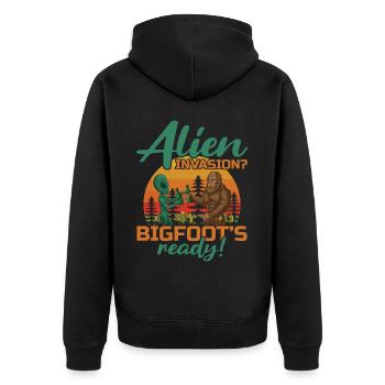 Alien, UFO, UAP, Space, Weltraum Flugobjekt - Unisex Premium Bio Zip Hoodie - Schwarz - Hinten - Nico (187cm)