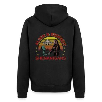 Alien, UFO, UAP, Space, Weltraum Flugobjekt - Unisex Premium Bio Zip Hoodie - Schwarz - Hinten - Nico (187cm)