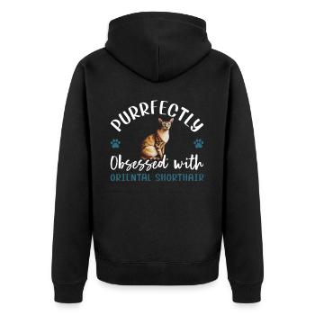 Purrfectly Obsessed With Oriental Shorthair - Unisex Premium Organic Zip Hoodie - black - Back - Nico (187cm)