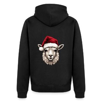 Alpaka Weihnachten Porträt Llama Xmas - Unisex Premium Bio Zip Hoodie - Schwarz - Hinten - Nico (187cm)