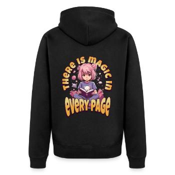 There is Magic in every Page - Kawaii Anime Girl - Unisex Premium Bio Zip Hoodie - Schwarz - Hinten - Nico (187cm)