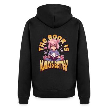 Books are better - Kawaii Girl for Bookworms - Unisex Premium Organic Zip Hoodie - black - Back - Nico (187cm)