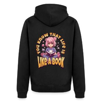 Life is like a Book - Kawaii Girl for Bookworms - Unisex Premium Organic Zip Hoodie - black - Back - Nico (187cm)
