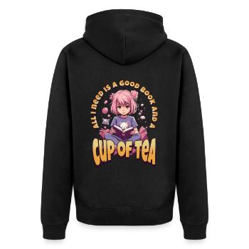 Cup of Tea - Kawaii Anime Girl for Bookworms - Unisex Premium Organic Zip Hoodie - black - Back - Nico (187cm)