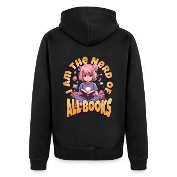 Book Nerd - Kawaii Anime Girl for Bookworms - Unisex Premium Organic Zip Hoodie - black - Back - Nico (187cm)