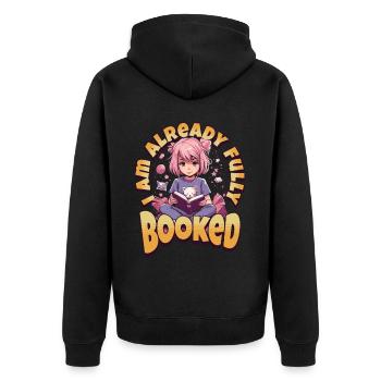 Fully Booked - Kawaii Anime Girl for Bookworms - Unisex Premium Organic Zip Hoodie - black - Back - Nico (187cm)