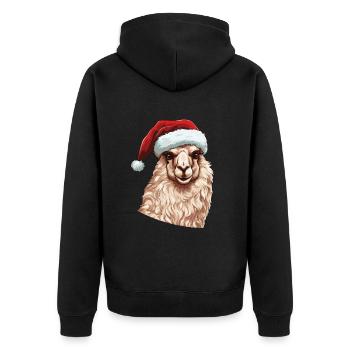 Alpaka Weihnachten Porträt Llama Xmas - Unisex Premium Bio Zip Hoodie - Schwarz - Hinten - Nico (187cm)