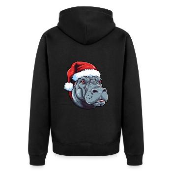 Nilpferd Weihnachten Tier Porträt Xmas - Unisex Premium Bio Zip Hoodie - Schwarz - Hinten - Nico (187cm)