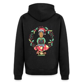 Shoebill Bird on Mushroom Christmas - Unisex Premium Organic Zip Hoodie - black - Back - Nico (187cm)