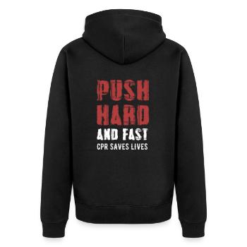 Push Hard And Fast Cpr Saves Lives Instructor - Unisex Premium Organic Zip Hoodie - black - Back - Nico (187cm)