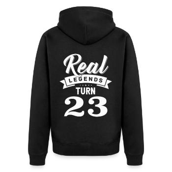 De vraies légendes ont 23 ans, 23 ans - Veste à capuche bio Premium Unisexe - noir - Dos - Nico (187cm)
