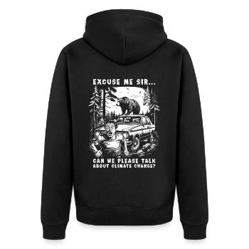 Climate Change Brown Bear - Unisex Premium Bio Zip Hoodie - Schwarz - Hinten - Nico (187cm)
