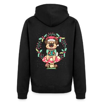 Chien épagneul tibétain sur Couronne de Noël champignon - Veste à capuche bio Premium Unisexe - noir - Dos - Nico (187cm)