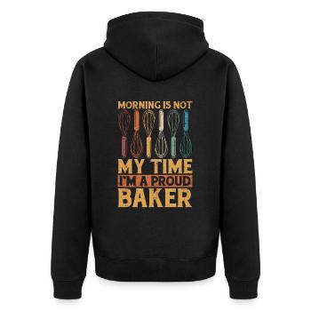 Baker Morning n’est pas mon heure, je suis un fier pâtissier - Veste à capuche bio Premium Unisexe - noir - Dos - Nico (187cm)