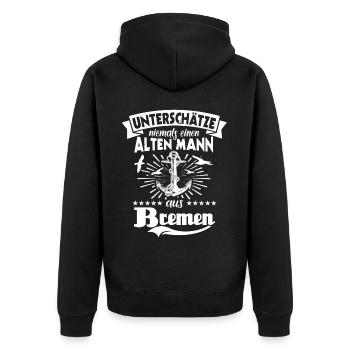 Bremen Sprüche Bremer - Unisex Premium Bio Zip Hoodie - Schwarz - Hinten - Nico (187cm)