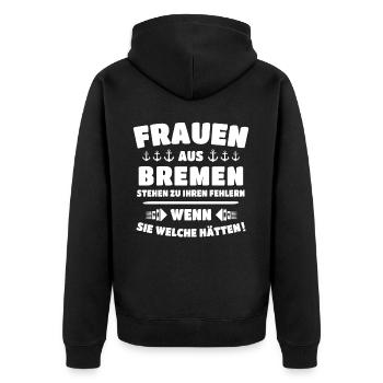 Bremen Bremer - Unisex Premium Bio Zip Hoodie - Schwarz - Hinten - Nico (187cm)