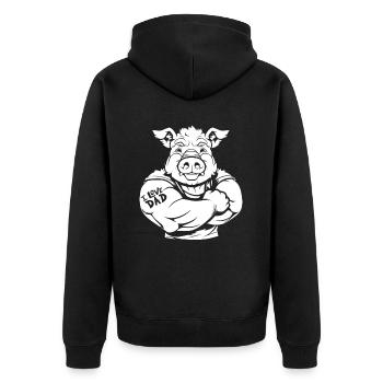 Schwein Schweinebauer Bizeps Tattoo I Love Dad - Unisex Premium Bio Zip Hoodie - Schwarz - Hinten - Nico (187cm)