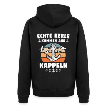 Kappeln Sprüche - Unisex Premium Bio Zip Hoodie - Schwarz - Hinten - Nico (187cm)